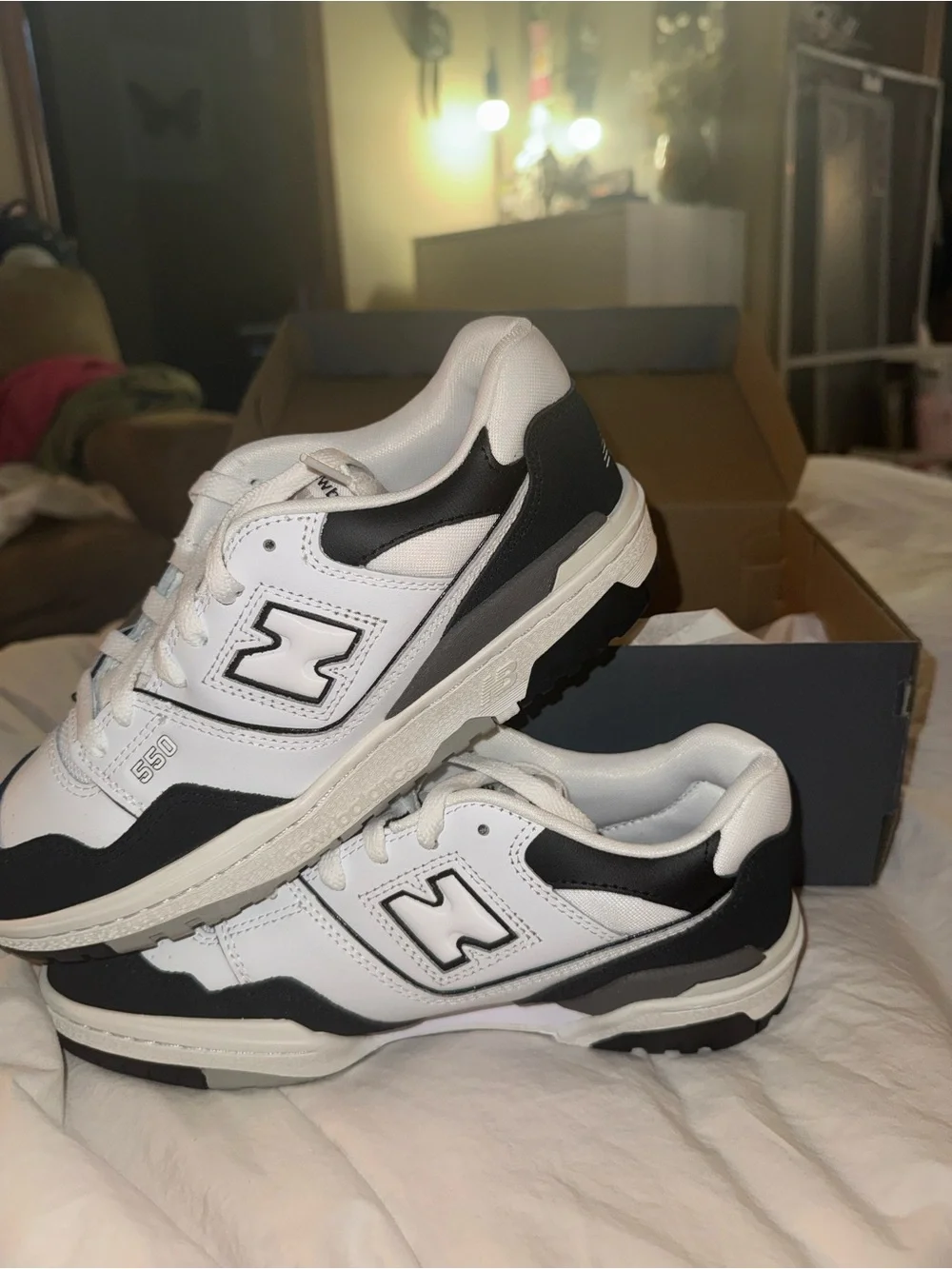 New Balance 550 White and Black Leather Sneakers